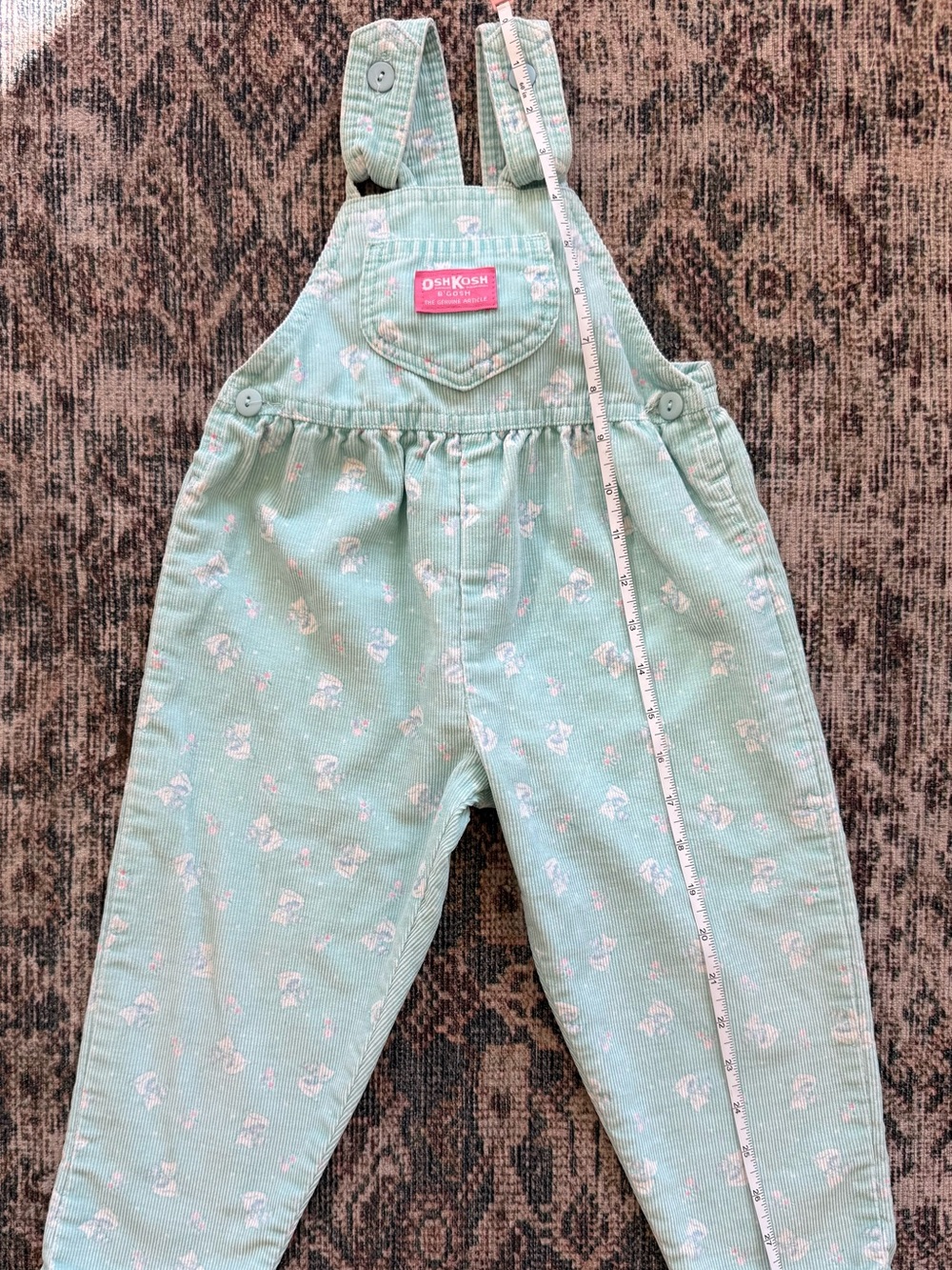 Vintage teal corduroy Oshkosh Bgosh overalls with bunnies girls size 2-3